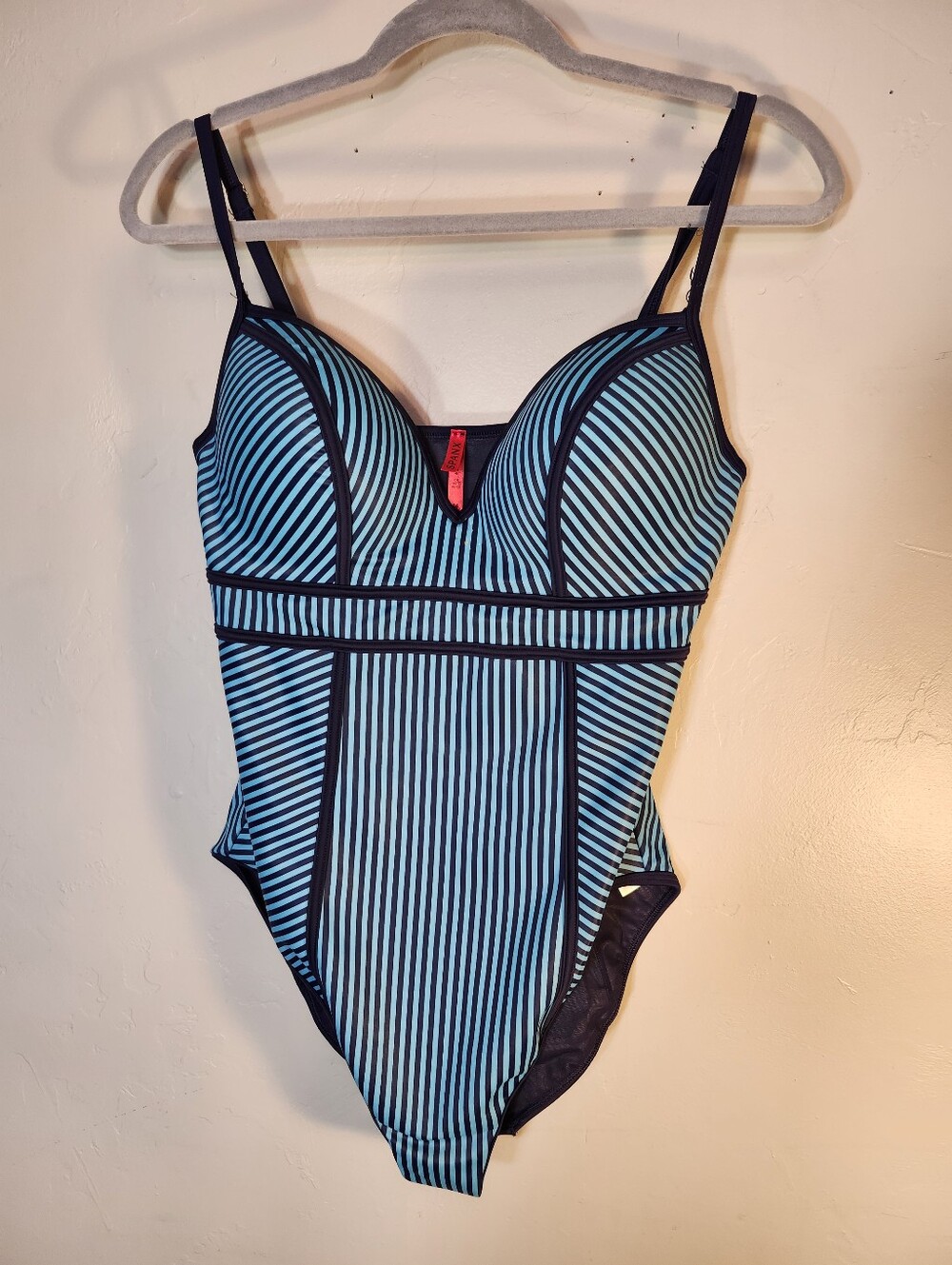 SPANX Black & Teal Striped One-Piece Swimsuit